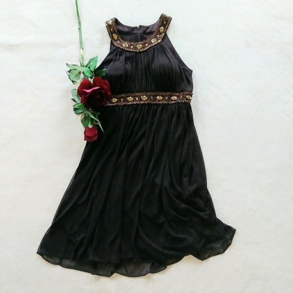 SALE! Cache Sz 8 Brown Beaded Fancy Party Dress - Picture 2 of 8